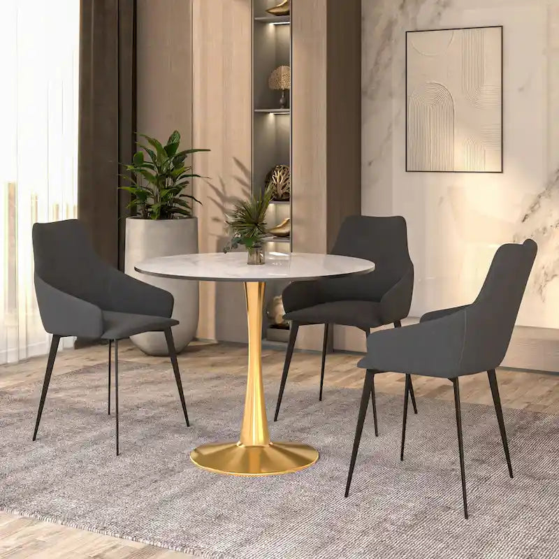 Mesa de Comedor Redonda de 31 Pulgadas con Cubierta de Piedra Sinterizada y Base de Pedestal de Acero