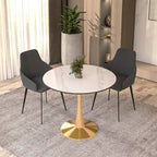 Mesa de Comedor Redonda de 31 Pulgadas con Cubierta de Piedra Sinterizada y Base de Pedestal de Acero