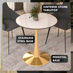 Mesa de Comedor Redonda de 31 Pulgadas con Cubierta de Piedra Sinterizada y Base de Pedestal de Acero