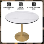 Mesa de Comedor Redonda de 31 Pulgadas con Cubierta de Piedra Sinterizada y Base de Pedestal de Acero