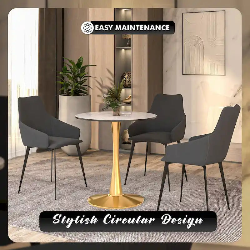 Mesa de Comedor Redonda de 31 Pulgadas con Cubierta de Piedra Sinterizada y Base de Pedestal de Acero