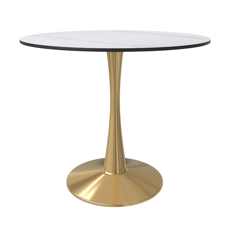 Mesa de Comedor Redonda de 31 Pulgadas con Cubierta de Piedra Sinterizada y Base de Pedestal de Acero