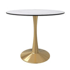 Mesa de Comedor Redonda de 31 Pulgadas con Cubierta de Piedra Sinterizada y Base de Pedestal de Acero