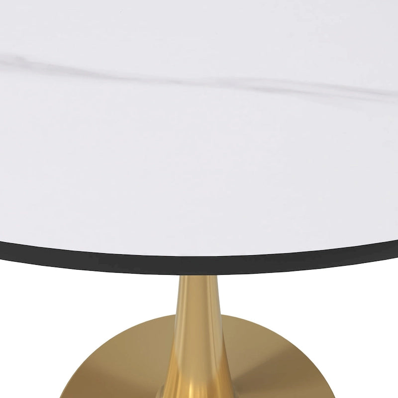 Mesa de Comedor Redonda de 31 Pulgadas con Cubierta de Piedra Sinterizada y Base de Pedestal de Acero