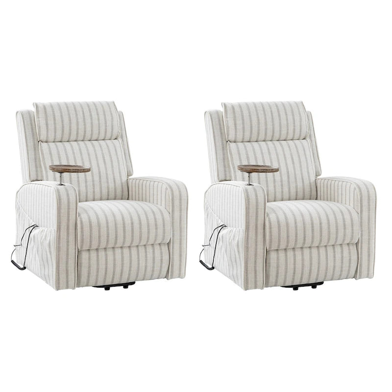 Juego de 2 sillones reclinables eléctricos con asistencia de elevación, masaje, calefacción y bandeja integrada