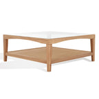 Mesa de centro cuadrada de cristal con estructura de madera de olmo - 40 An x 40 Pr x 17 Al