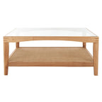 Mesa de centro cuadrada de cristal con estructura de madera de olmo - 40 An x 40 Pr x 17 Al