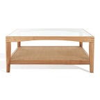Mesa de centro cuadrada de cristal con estructura de madera de olmo - 40 An x 40 Pr x 17 Al