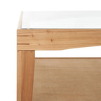 Mesa de centro cuadrada de cristal con estructura de madera de olmo - 40 An x 40 Pr x 17 Al