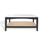 Mesa de centro cuadrada de cristal con estructura de madera de olmo - 40 An x 40 Pr x 17 Al