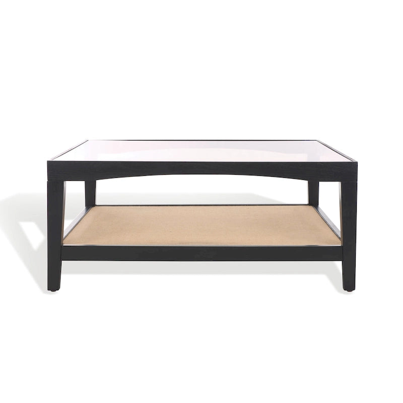 Mesa de centro cuadrada de cristal con estructura de madera de olmo - 40 An x 40 Pr x 17 Al