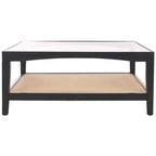 Mesa de centro cuadrada de cristal con estructura de madera de olmo - 40 An x 40 Pr x 17 Al