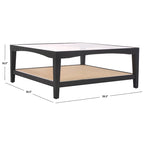 Mesa de centro cuadrada de cristal con estructura de madera de olmo - 40 An x 40 Pr x 17 Al