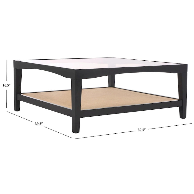 Mesa de centro cuadrada de cristal con estructura de madera de olmo - 40 An x 40 Pr x 17 Al