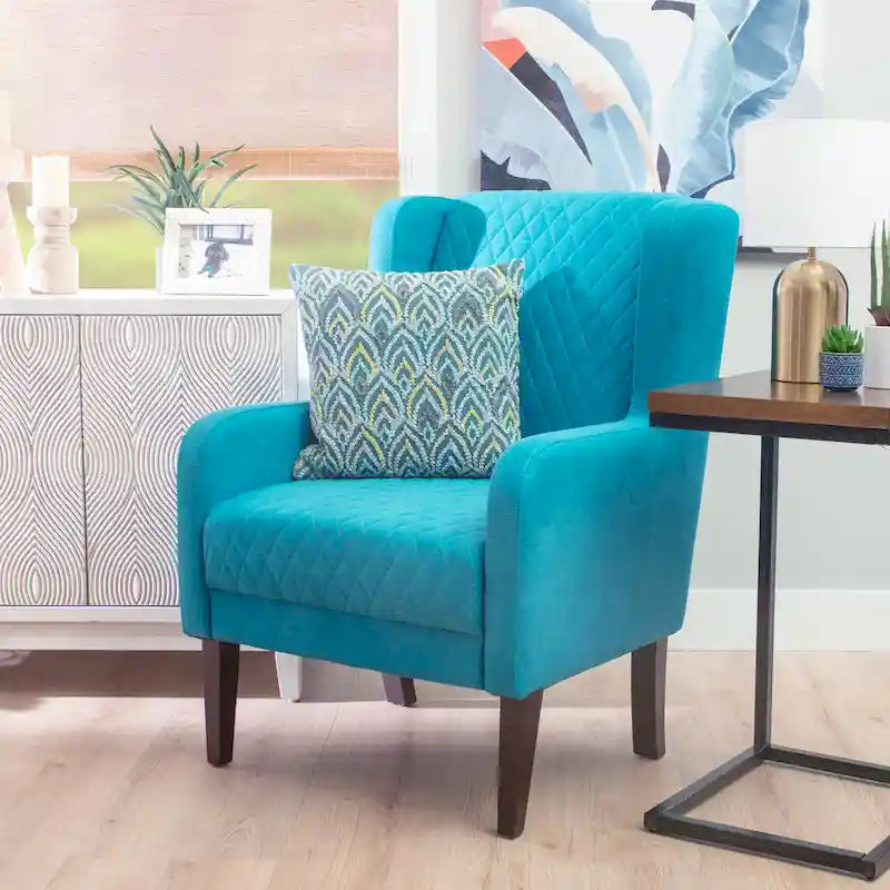 Sillón Acentual Alto con Respaldo de Orejas Tapizado en Terciopelo